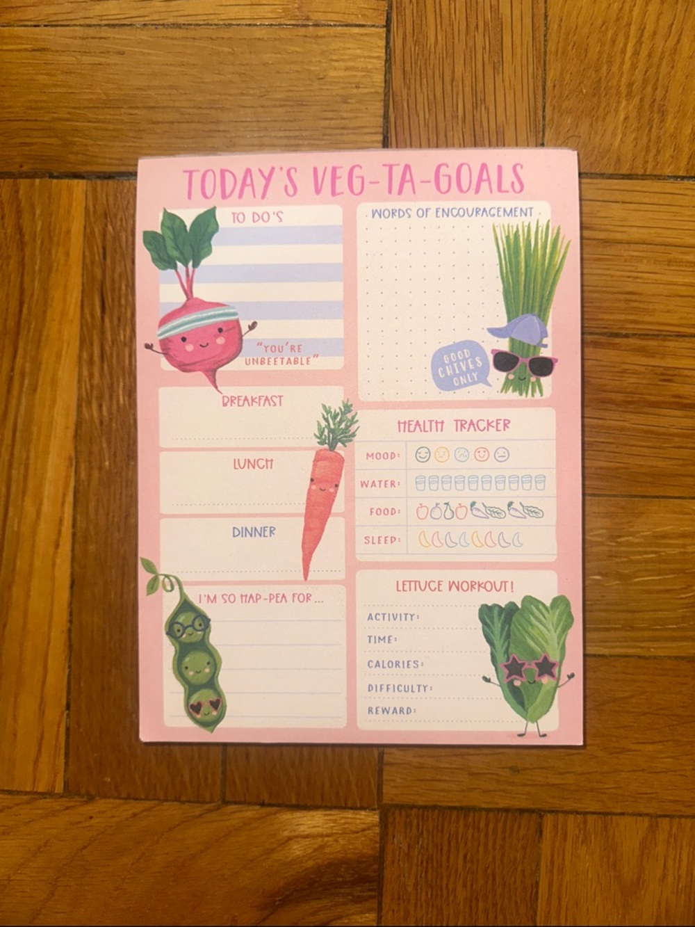 Clementine Kids Veg-Ta-Goals Pink Meal Planner Notepad To Do Health Tracker